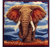 AxiangziK Latch Hook Kits for Adults,Animal Elephant,DIY Latch Cross Stitch Sofa Cushion,Creativity Gift Embroidery Home Decoration,17x17in
