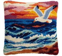 AxiangziK Latch Hook Kits for Adults Beginners,Animal Seagull Bird,Latch Hook Pillow Kit Pre-Printed Cross-Stitch Embroidery Cushion for Home Sofa Decoration,17x17in
