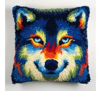 AxiangziK Latch Hook Kits for Adults Beginners,Animal Wolf,Latch Hook Pillow Kit Pre-Printed Cross-Stitch Embroidery Cushion for Home Sofa Decoration,17x17in