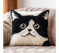 AxiangziK Latch Hook Kits for Adults Beginners,Black and White cat,Latch Hook Pillow Kit Pre-Printed Cross-Stitch Embroidery Cushion for Home Sofa Decoration,17x17in
