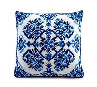 AxiangziK Latch Hook Kits for Adults Beginners,Blue Retro Pattern,Latch Hook Pillow Kit Pre-Printed Cross-Stitch Embroidery Cushion for Home Sofa Decoration,17x17in