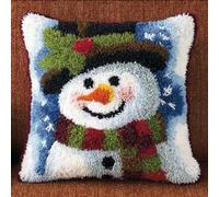 AxiangziK Latch Hook Kits for Adults Beginners,Cute Snowman,Latch Hook Pillow Kit Pre-Printed Cross-Stitch Embroidery Cushion for Home Sofa Decoration,17x17in