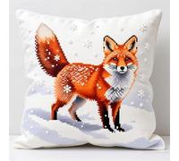 AxiangziK Latch Hook Kits for Adults Beginners,Fox in The Snow,Latch Hook Pillow Kit Pre-Printed Cross-Stitch Embroidery Cushion for Home Sofa Decoration,17x17in