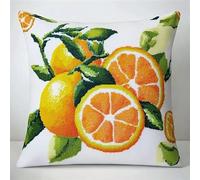 AxiangziK Latch Hook Kits for Adults Beginners,Fruit Orange,Latch Hook Pillow Kit Pre-Printed Cross-Stitch Embroidery Cushion for Home Sofa Decoration,17x17in