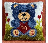 AxiangziK Latch Hook Kits for Adults Beginners,Heart-Shaped Bear,Latch Hook Pillow Kit Pre-Printed Cross-Stitch Embroidery Cushion for Home Sofa Decoration,17x17in