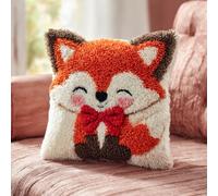 AxiangziK Latch Hook Kits for Adults Beginners,The Little Fox with a Bow,Latch Hook Pillow Kit Pre-Printed Cross-Stitch Embroidery Cushion for Home Sofa Decoration,17x17in