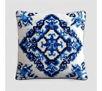 AxiangziK Latch Hook Kits for Adults,Blue Retro Pattern,DIY Latch Cross Stitch Sofa Cushion,Creativity Gift Embroidery Home Decoration,17x17in