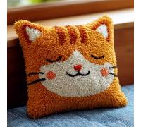 AxiangziK Latch Hook Kits for Adults,Cartoon Big-Eyed Cat,DIY Pillow Cover Kit Needlework Cushion Cover Hand Craft Crochet for Home Sofa Decorations,17x17in