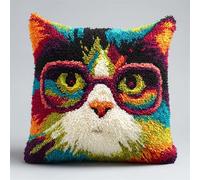 AxiangziK Latch Hook Kits for Adults,cat Wearing Glasses,Embroidery Kits,DIY Pillowcase Hook and Latch,17x17in