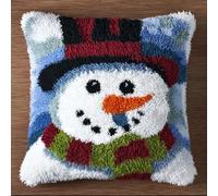 AxiangziK Latch Hook Kits for Adults,Cute Snowman,DIY Latch Cross Stitch Sofa Cushion,Creativity Gift Embroidery Home Decoration,17x17in