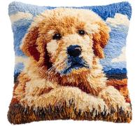 AxiangziK Latch Hook Kits for Adults,Golden Retriever,DIY Latch Cross Stitch Sofa Cushion,Creativity Gift Embroidery Home Decoration,17x17in