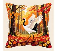 AxiangziK Latch Hook Kits for Adults,Red-Crowned Cranes in The Autumn Forest,DIY Latch Cross Stitch Sofa Cushion,Creativity Gift Embroidery Home Decoration,17x17in