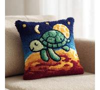 AxiangziK Latch Hook Kits for Adults,The Little Turtle on the Moon,DIY Pillow Cover Kit Needlework Cushion Cover Hand Craft Crochet for Home Sofa Decorations,17x17in