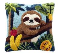AxiangziK Latch Hook Needlecraft Pillow Kit 43x43cm,Animal Sloth Pre-Printed Pattern Cushion Making Set,Great for Relaxation & Home Styling,17x17in