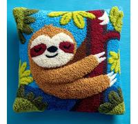 AxiangziK Latch Hook Needlecraft Pillow Kit,Animal Sloth 43x43cm DIY Cushion Making Kit for Adults Beginners,Pre-Cut Yarn Cushion Kit with Full Accessories for Home Sofa Gift