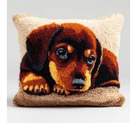 AxiangziK Latch Hook Pillow Case Embroidery Kits,Animal Dog Dachshund,DIY Latch Hook Cushion Cover Kits for Kids & Adults Beginners,Sofa Cushion Cover,17x17in