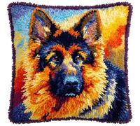 AxiangziK Latch Hook Pillow Case Embroidery Kits,German Shepherd Dog,DIY Latch Hook Cushion Cover Kits for Kids & Adults Beginners,Sofa Cushion Cover,17x17in