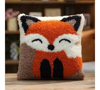 AxiangziK Latch Hook Pillow Case Kit for Adults,Animal Little Fox 3D DIY Pre-Printed Craft Latch Hook Pillow Kits for Throw Pillow Cover Sofa Cushion Cover,17x17in