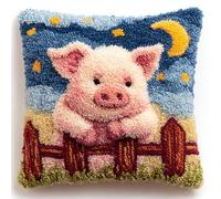 AxiangziK Latch Hook Pillow Case Kits,Pigs Under The Starry Sky,Latch Hook Kit for Adults,DIY Pillow Cover Cushion,Canvas Creativity Crochet Gift,17x17in
