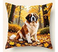 AxiangziK Latch Hook Pillow Case Kits,Saint Bernard Dog in The Autumn Forest,Latch Hook Kit for Adults,DIY Pillow Cover Cushion,Canvas Creativity Crochet Gift,17x17in