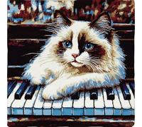 AxiangziK Latch Hook Pillow Case Kits,Siamese cat on Piano Keys,Latch Hook Kit for Adults,DIY Latch Hook Cushion,Canvas Creativity Crochet Gift,17x17in