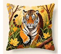 AxiangziK Latch Hook Pillow Case Kits,Tiger in The Autumn Grass,Latch Hook Kit for Adults,DIY Pillow Cover Cushion,Canvas Creativity Crochet Gift,17x17in