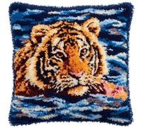 AxiangziK Latch Hook Pillow Case Kits,Tiger in The Water,Latch Hook Kit for Adults,DIY Pillow Cover Cushion,Canvas Creativity Crochet Gift,17x17in