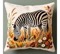 AxiangziK Latch Hook Pillow Case Kits,Zebra in The Autumn Grass,Latch Hook Kit for Adults,DIY Pillow Cover Cushion,Canvas Creativity Crochet Gift,17x17in