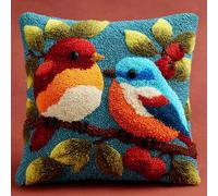 AxiangziK Latch Hook Pillow Cushion Cover Kit,Two Little Birds in the Tree DIY Embroidery Craft Set,43x43cm Home Decoration,Beginner-Friendly Rug Hooking Materials