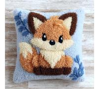 AxiangziK Latch Hook Pillow Kit,Animal Little Fox 43x43cm DIY Cushion Cover Set with Printed Canvas & Complete Tools for Adults