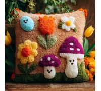 AxiangziK Latch Hook Pillow Kit,Cartoon Mushroom DIY Cushion Making Kit for Adults Beginners,17x17 Inch Sofa Cushion Cover,Complete Craft Rug Embroidery Set,Home Decor Gift