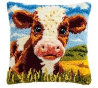AxiangziK Latch Hook Pillow Kit,Cows on the Grassland DIY Cushion Making Kit for Adults Beginners,17x17 Inch Sofa Cushion Cover,Complete Craft Rug Embroidery Set,Home Decor Gift