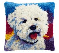 AxiangziK Latch Hook Pillow Kit for Adults & Kids,Animal Cute Dog,DIY Pre-Printed Canvas Craft,Decorative Cover for Sofa Cushions,Bedroom Decor,17x17in