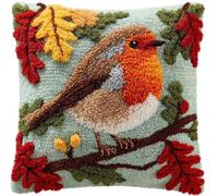 AxiangziK Latch Hook Pillow Kit,Robin in the Tree DIY Cushion Making Kit for Adults Beginners,17x17 Inch Sofa Cushion Cover,Complete Craft Rug Embroidery Set,Home Decor Gift