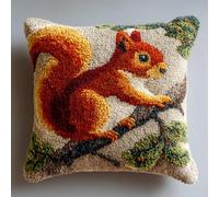 AxiangziK Latch Hook Pillow Kit,Squirrel on the Branch DIY Cushion Making Kit for Adults Beginners,17x17 Inch Sofa Cushion Cover,Complete Craft Rug Embroidery Set,Home Decor Gift