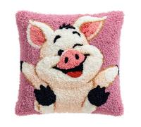AxiangziK Latch Hook Pillow Making Kit 43x43cm,A Happy Pig Printed Canvas Needlework Set,Sofa Cushion Cover,Relaxing Handmade Craft for Home Bedroom Decoration
