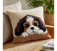 AxiangziK Latch Hook Pillow Making Kit 43x43cm,Charles Spaniel Printed Canvas Needlework Set,Sofa Cushion Cover,Relaxing Handmade Craft for Home Bedroom Decoration