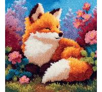 AxiangziK Latch Hook Pillow Making Kit 43x43cm,Foxes and Flowers Printed Canvas Needlework Set,Sofa Cushion Cover,Relaxing Handmade Craft for Home Bedroom Decoration