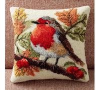 AxiangziK Latch Hook Pillow Making Kit 43x43cm,Robin in the Tree Complete Set with Hook Tool & Instructions - Sofa Cushion Cover DIY Craft for Adults