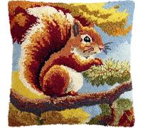 AxiangziK Latch Hook Pillow Making Set,Squirrel on the Branch 43x43cm DIY Sofa Cushion Kit Suitable for Beginners and Experienced Crafters
