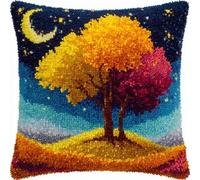 AxiangziK Night View Latch Hook Kits for Adults,Four Seasons Trees Under The Starry Sky,DIY Pillow Cover Kit Needlework Cushion Cover Hand Craft Crochet for Home Sofa Decorations,17x17in