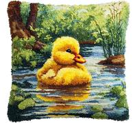 AxiangziK Pond Landscape Cross Stitch Needlework Set,A Swimming Duck,DIY Latch Hook Cushion Kit Pillow Mat Crocheting Cushion Embroidery Pillow,17x17in