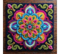 AxiangziK Retro Style Latch Hook Kits DIY Throw Pillow Cover,Mandala Flowers,Cushion Cover Embroidery Craft Kit for Adults and Beginners Embroidery Home Decoration,17x17in