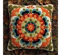 AxiangziK Retro Style Latch Hook Kits DIY Throw Pillow Cover,Mandala Flowers,Cushion Cover Embroidery Craft Kit for Adults and Beginners Embroidery Home Decoration,17x17in