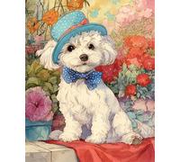 AxiangziK Stamped Cross Stitch Kits DIY,Cute White Bear Dog Wearing a Blue hat,Needlepoint Counted Kits 11CT Embroidery Arts and Crafts for Home Decor,16x20inch