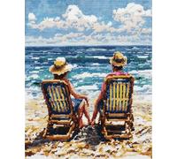 AxiangziK Stamped Cross Stitch Kits Tropical Landscape,Couple on the Beach,Counted Cross Stitch Kits for Beginners Adults,11 CT Patterns Embroidery Kits Arts Craft Kits,16x20inch