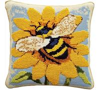AxiangziK Yellow Daisy Flowers Latch Hook Kits DIY Throw Pillow Cover,Animal bee,Cushion Cover Embroidery Craft Kit for Adults and Beginners Embroidery Home Decoration,17x17in
