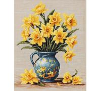 AxiangziK Yellow Flowers Stamped Cross Stitch Kits,Daffodils,Counted Cross Stitch Kits for Beginners Adults,11 CT Patterns Embroidery Kits Arts Craft Kits,16x20inch