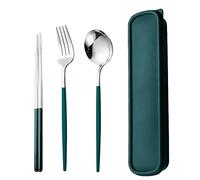 AXIAOLU Travel Utensils, Stainless Steel 4pcs Cutlery Set Portable Camp Reusable Flatware Silverware, Include Fork Spoon Chopsticks with Case（Dark green）