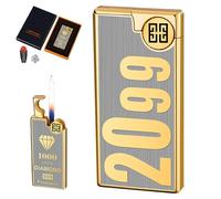 AXIASUO Portable Open Flame Soft Flame Lighter, Metal Butane Inflatable Lighter, Adjustable Flame Size Torch Lighter, Suitable for Cigars Candles Cigarettes, Gift Box Packaging(G)